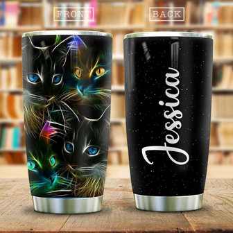 Neon Cats Personalized Stainless Steel Tumbler 20Oz - Thegiftio UK