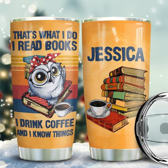 Owl Books Retro Personalized Stainless Steel Tumbler 20Oz - Thegiftio