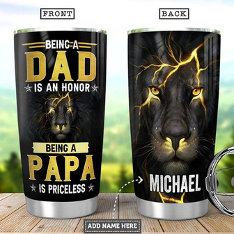 Being Papa Lion Personalized Stainless Steel Tumbler 20Oz - Thegiftio