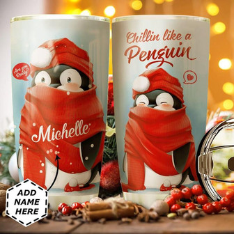 Penguin Christmas Personalized Stainless Steel Tumbler 20Oz - Thegiftio UK