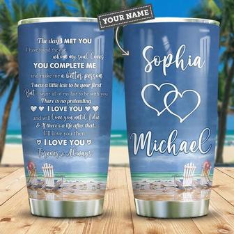 Personalized Beach Couple Stainless Steel Tumbler 20Oz - Thegiftio UK