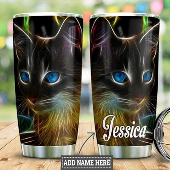 Personalized Black Cat Face Stainless Steel Tumbler 20Oz - Thegiftio