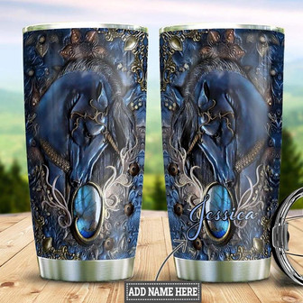 Personalized Blue Horse Wood Style Stainless Steel Tumbler 20Oz - Thegiftio UK