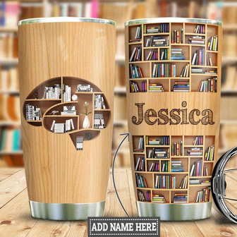 Personalized Book Lover Brain Wood Style Stainless Steel Tumbler 20Oz - Thegiftio UK