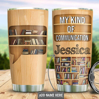Personalized Book Lover Communication Wood Style Stainless Steel Tumbler 20Oz - Thegiftio UK
