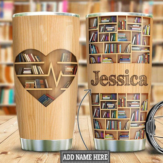 Personalized Book Lovers Heart Wood Style Stainless Steel Tumbler 20Oz - Thegiftio UK