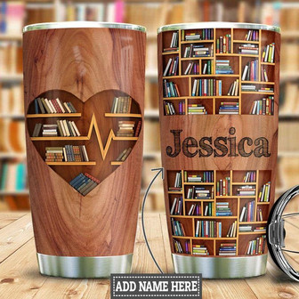 Personalized Book Lovers Heart Wood Style Stainless Steel Tumbler 20Oz - Thegiftio UK