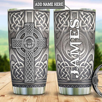 Personalized Celtic Silver Cross Stainless Steel Tumbler 20Oz - Thegiftio UK