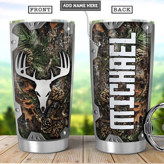 Personalized Deer Skull Metal Style Stainless Steel Tumbler 20Oz - Thegiftio