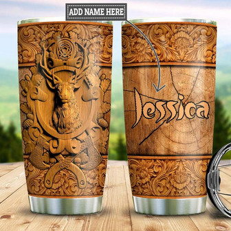 Personalized Deer Wood Style Stainless Steel Tumbler 20Oz - Thegiftio