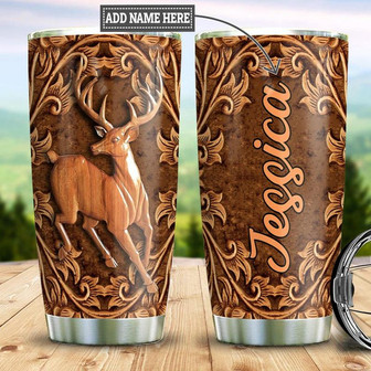 Personalized Deer Wood Style Stainless Steel Tumbler 20Oz - Thegiftio