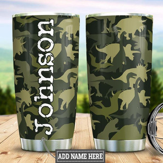 Personalized Dinosaur Camourflage Stainless Steel Tumbler 20Oz - Thegiftio UK