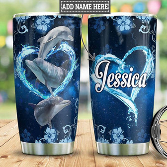 Personalized Dolphin Heart Stainless Steel Tumbler 20Oz - Thegiftio UK