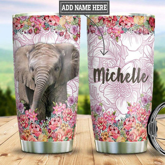 Personalized Elephant Flowers Stainless Steel Tumbler 20Oz - Thegiftio UK