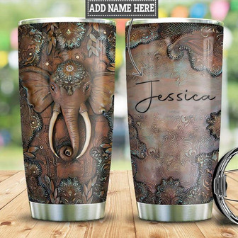 Personalized Elephant Leather Style Stainless Steel Tumbler 20Oz - Thegiftio UK
