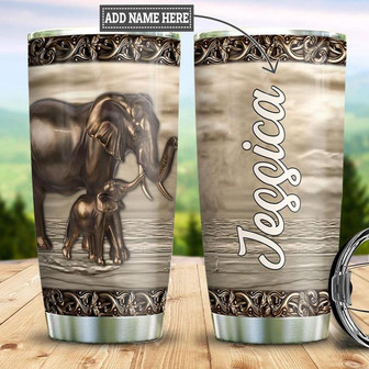 Personalized Elephant Mom Baby Bronze Style Stainless Steel Tumbler 20Oz - Thegiftio UK