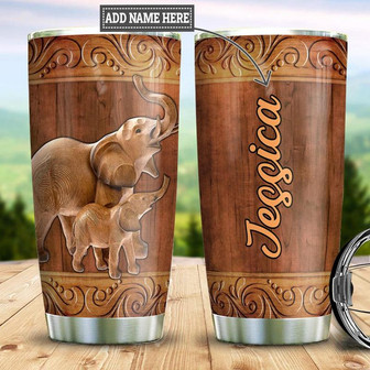 Personalized Elephant Mom Baby Wood Style Stainless Steel Tumbler 20Oz - Thegiftio UK