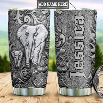 Personalized Elephant Silver Style Stainless Steel Tumbler 20Oz - Thegiftio UK