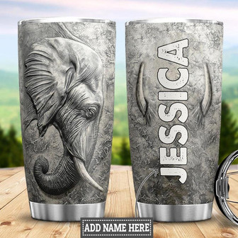Personalized Elephant Stone Carving Style Stainless Steel Tumbler 20Oz - Thegiftio UK