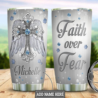 Personalized Faith Over Fear Jewelry Style Stainless Steel Tumbler 20Oz - Thegiftio UK
