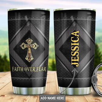 Personalized Faith Over Fear Metal Style Stainless Steel Tumbler 20Oz - Thegiftio UK