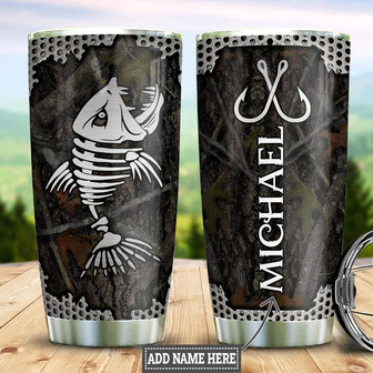 Personalized Fish Bone Metal Style Stainless Steel Tumbler 20Oz - Thegiftio UK