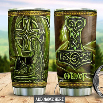 Personalized Green Viking Leather Style Stainless Steel Tumbler 20Oz - Thegiftio UK