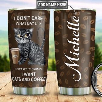 Personalized Grumpy Coffee Cat Stainless Steel Tumbler 20Oz - Thegiftio UK