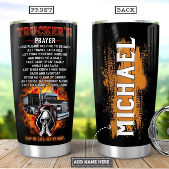 Personalized Heavy Trucker Prayer Stainless Steel Tumbler 20Oz - Thegiftio UK