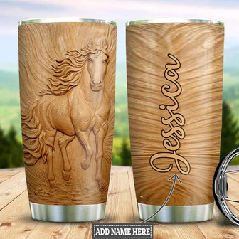 Personalized Horse Wooden Style Stainless Steel Tumbler 20Oz - Thegiftio