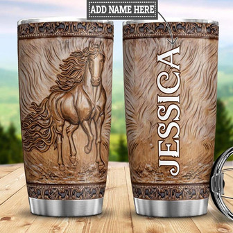 Personalized Horse Wooden Style Stainless Steel Tumbler 20Oz - Thegiftio UK