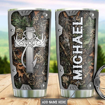 Personalized Hunting Fishing Faith Metal Style Stainless Steel Tumbler 20Oz - Thegiftio UK