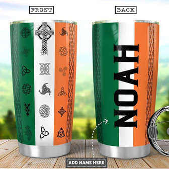 Personalized Ireland Flag Celtic Symbols Stainless Steel Tumbler 20Oz - Thegiftio