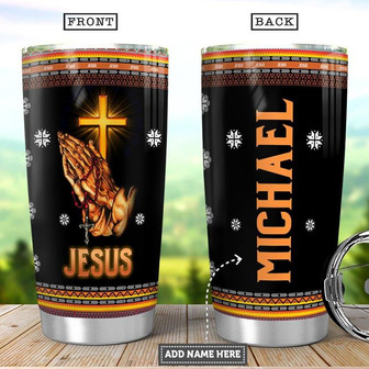 Personalized Jesus Faith Orange Pattern Stainless Steel Tumbler 20Oz - Thegiftio UK