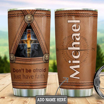 Personalized Lion Faith Leather Style Stainless Steel Tumbler 20Oz - Thegiftio UK