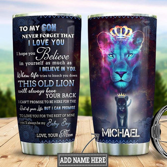 Personalized Lion Mom To Son Stainless Steel Tumbler 20Oz - Thegiftio UK