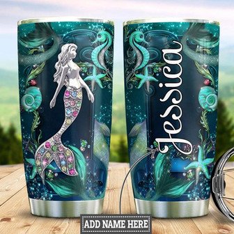 Personalized Mermaid Blue Jewelry Style Stainless Steel Tumbler 20Oz - Thegiftio UK