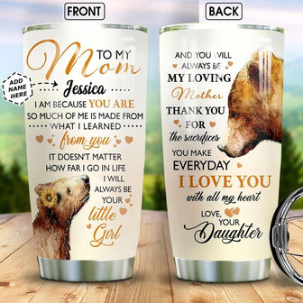 Personalized Mom Bear And Daughter Stainless Steel Tumbler 20Oz - Thegiftio