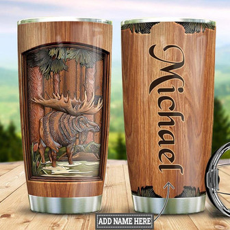 Personalized Moose Hunting Wooden Style Stainless Steel Tumbler 20Oz - Thegiftio UK
