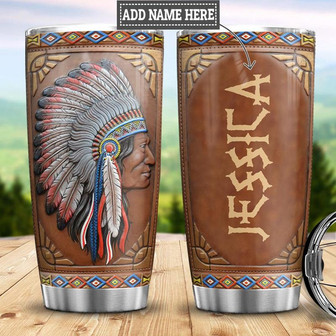 Personalized Native American Leather Style Stainless Steel Tumbler 20Oz - Thegiftio