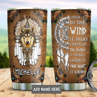 Personalized Native American Wolf Stainless Steel Tumbler 20Oz - Thegiftio UK
