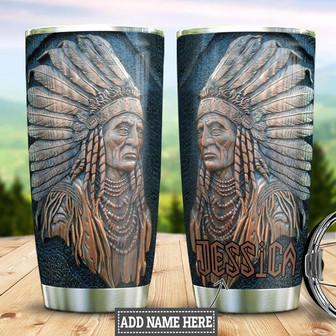 Personalized Native American Wood Style Stainless Steel Tumbler 20Oz - Thegiftio UK