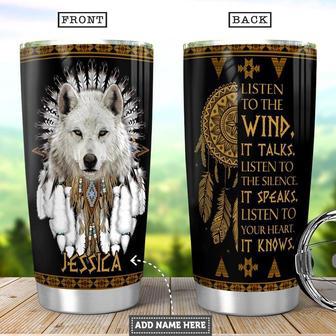 Personalized Native Wolf Dream Catcher Stainless Steel Tumbler 20Oz - Thegiftio UK