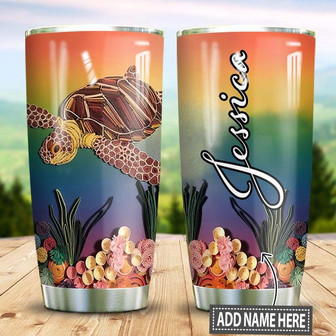 Personalized Ocean Turtle Paper Craft Style Stainless Steel Tumbler 20Oz - Thegiftio UK