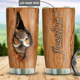 Personalized Owl Wood Style Stainless Steel Tumbler 20Oz - Thegiftio UK