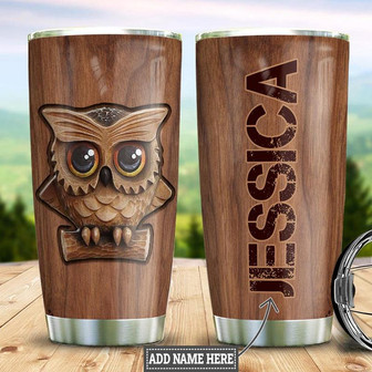 Personalized Owl Wood Style Stainless Steel Tumbler 20Oz - Thegiftio UK