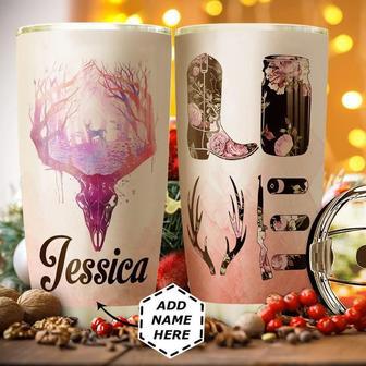 Personalized Pink Hunter Woman Stainless Steel Tumbler 20Oz - Thegiftio UK