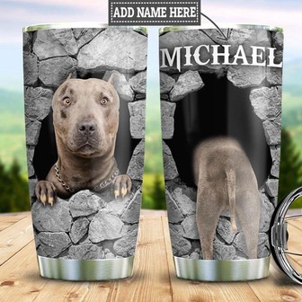 Personalized Funny Pitbull Break Through Stainless Steel Tumbler 20Oz - Thegiftio
