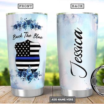 Personalized Police Back The Blue Stainless Steel Tumbler 20Oz - Thegiftio UK