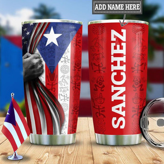 Personalized Puerto Rico Flag Taino Stainless Steel Tumbler 20Oz - Thegiftio